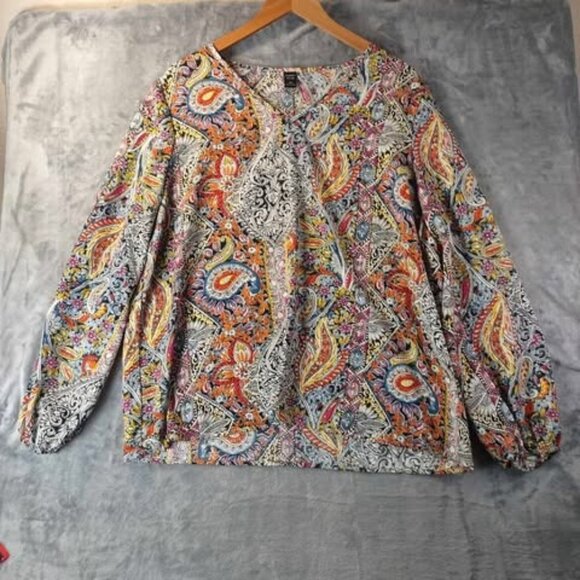 Emery‎ Rose Multicolor Paisley Print Long Sleeve Boho XXL Lightweight artsy Top - Picture 1 of 8